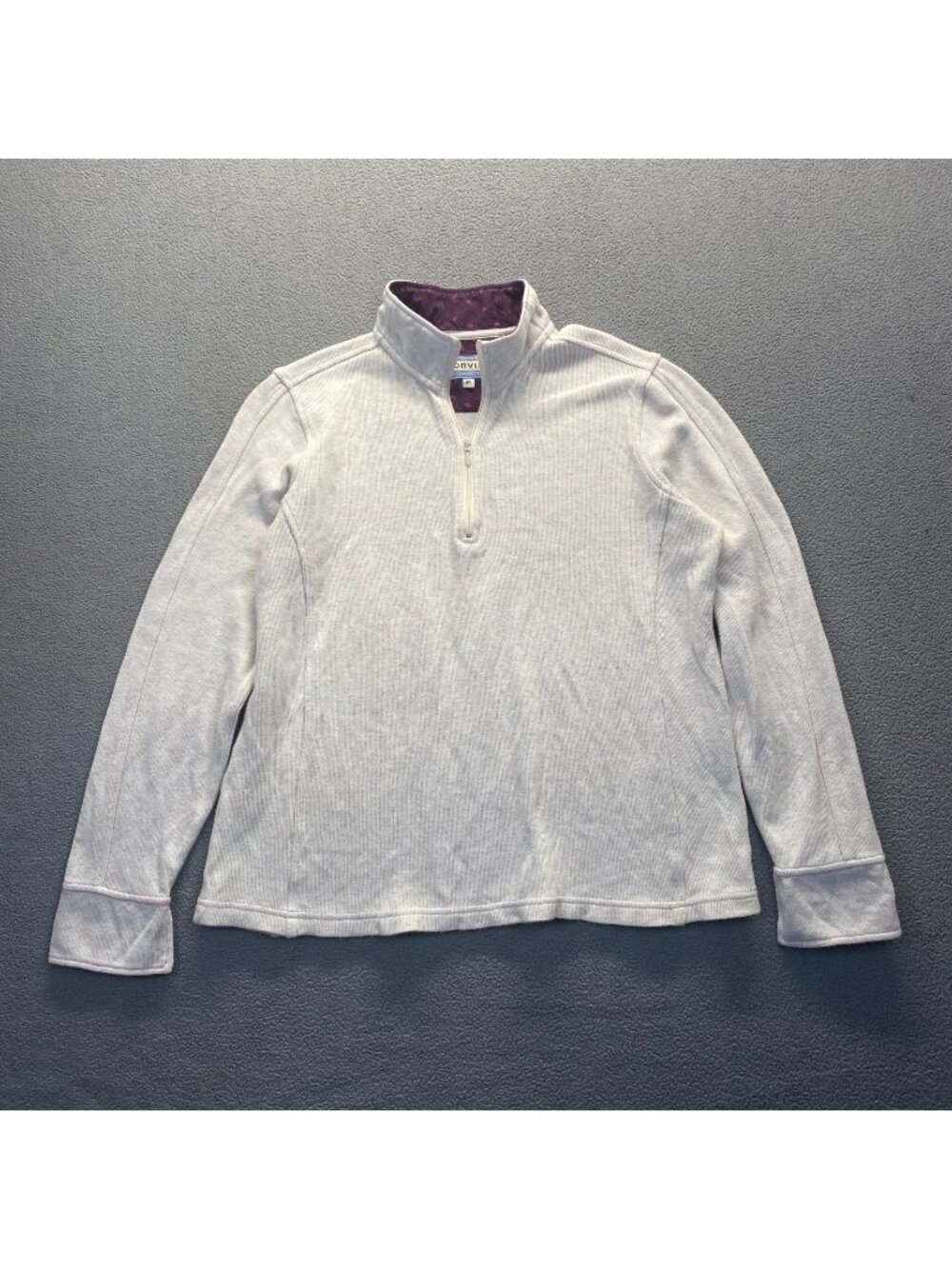 Orvis Womens Sweater Medium Cream Pullover crewneck 1/4 zip
